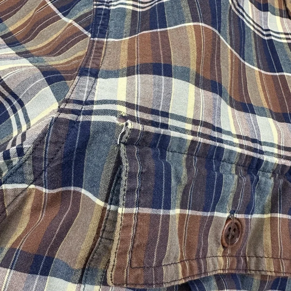Polo Ralph Lauren Shirt Mens Medium Brown Blue Plaid Short Sleeve Button Up‎